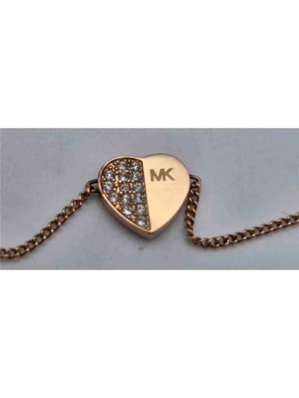Michael Kors Rose Gold Tone Clear CZ Pavé Heart Slider Bracelet One Size